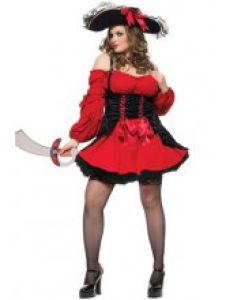 Adult Female Costumes to Hire - Pirate Wench - red & black