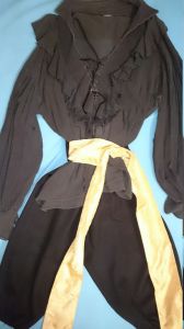 Adult Male Costumes to Hire - Pirate costume (adult) black shirt, pants, sash & eyepatch)