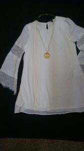 Adult Female Costumes to Hire - Hippy white dress with lace sleeves