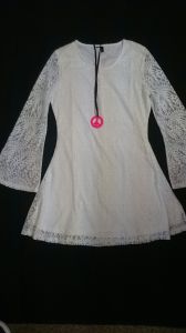 Adult Female Costumes to Hire - Hippy White Lace dress with sleeves
