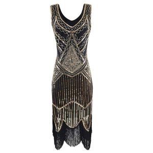 Adult Female Costumes to Hire - Gatsby 1920's Flapper Dress - Black & Gold 